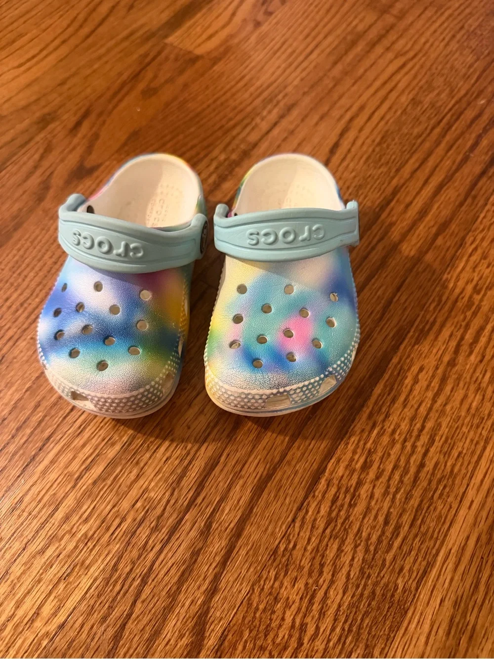 CROCS Kids Pastel Tie-Dye Clogs with Light Blue Strap